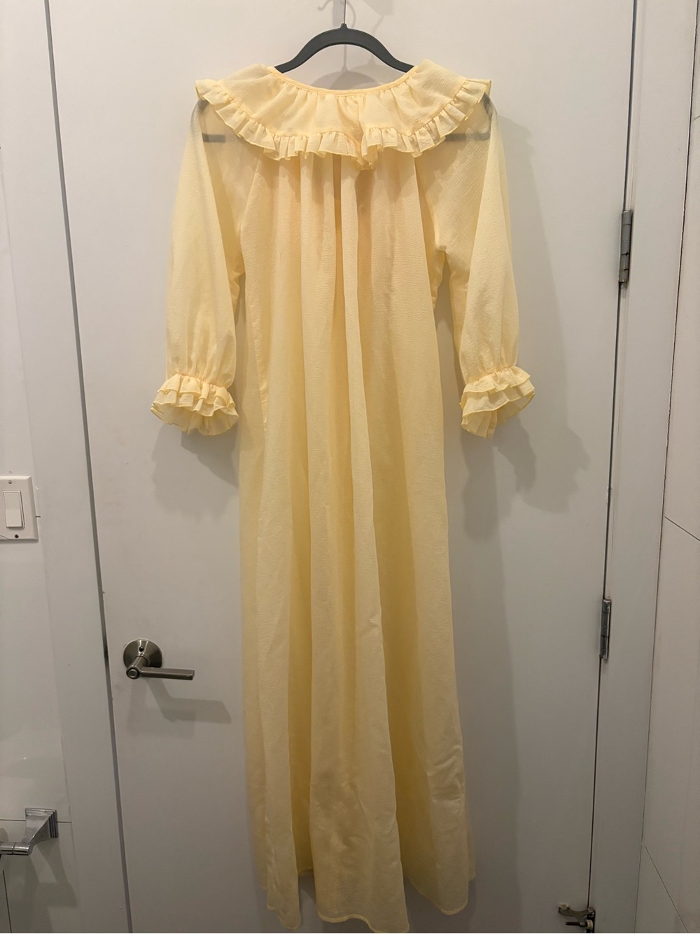 Yellow Ruffle-Trim Peasant Blouse , whimsical vintage sheer robe . - Picture 3 of 3